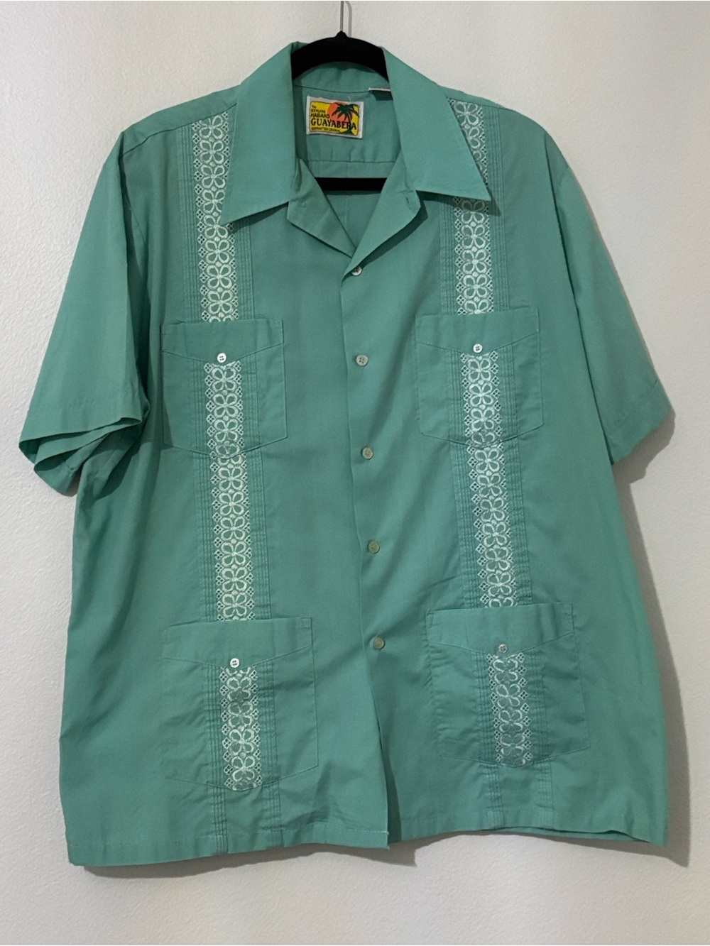 Haband Teal Green Men's Guayabera Button-Down Shirt